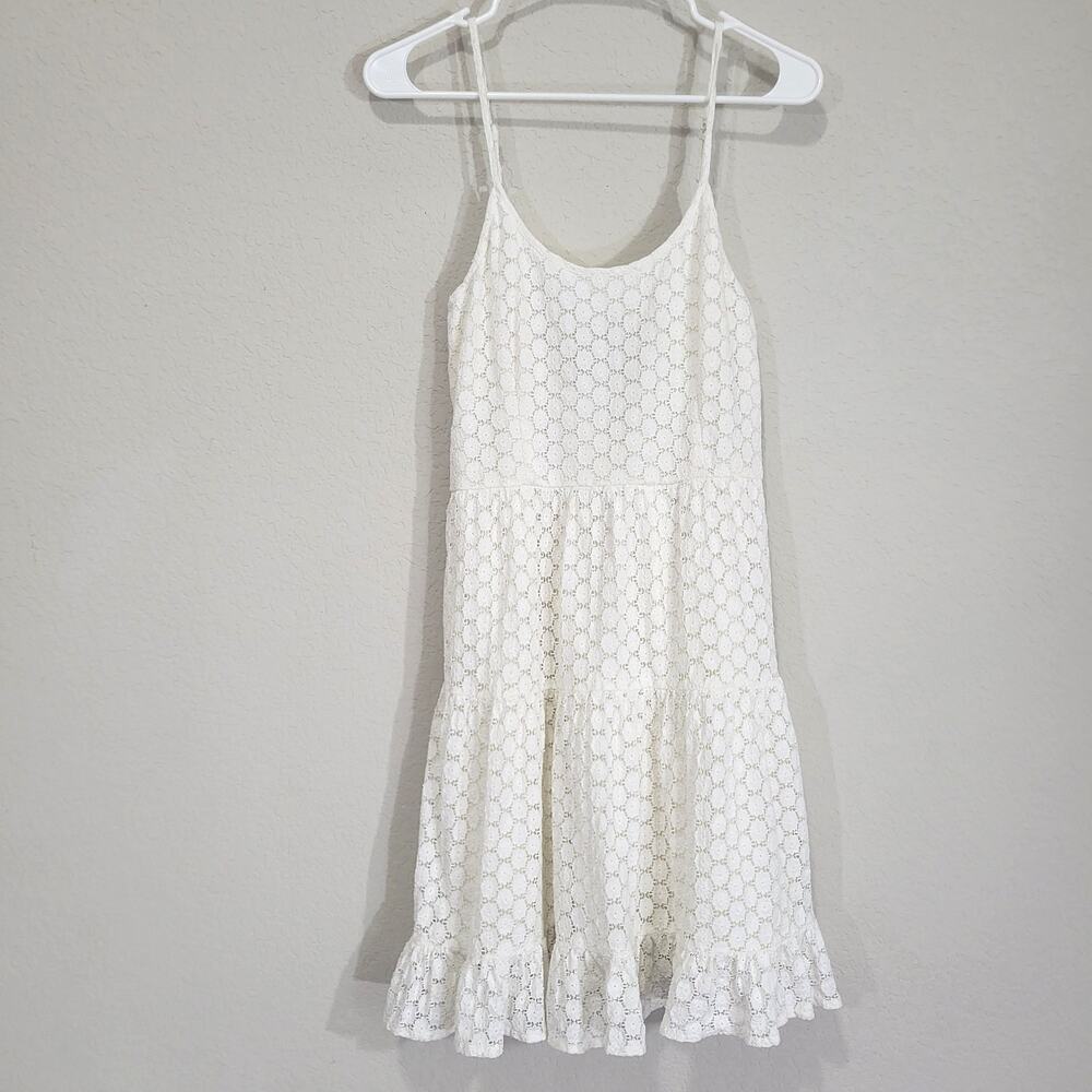 Y2K dELiA*s White Floral Lace Mini Dress Small Boho Tiered Ruffle Sun dress